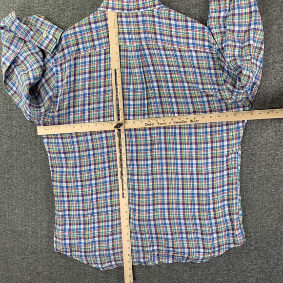 Peter Millar Linen Shirt Men Extra Large Plaid Button Up Long Sleeve Modern - Picture 5 of 8